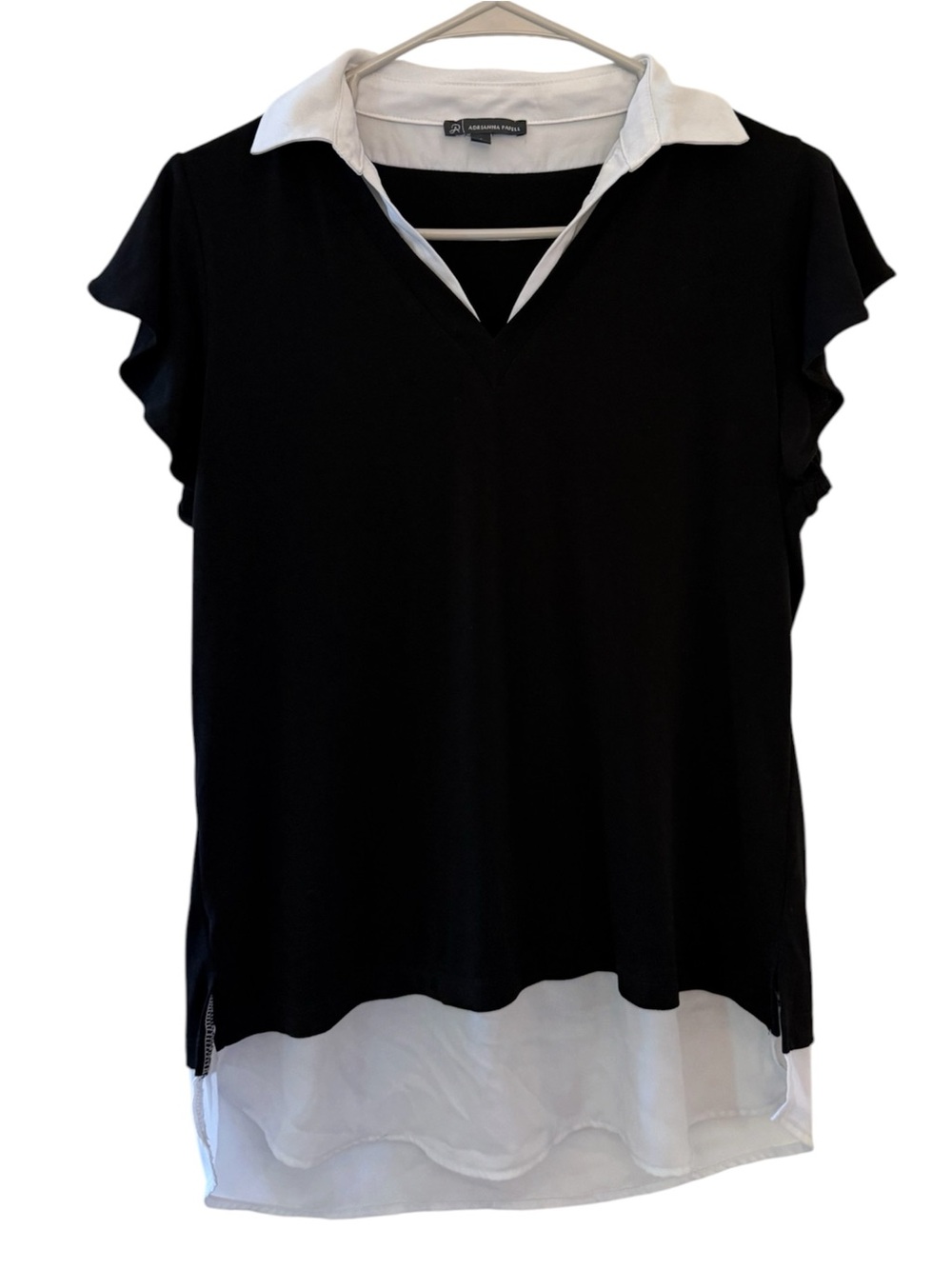 Adrianna Papell Black Top with White Collar & Hem
